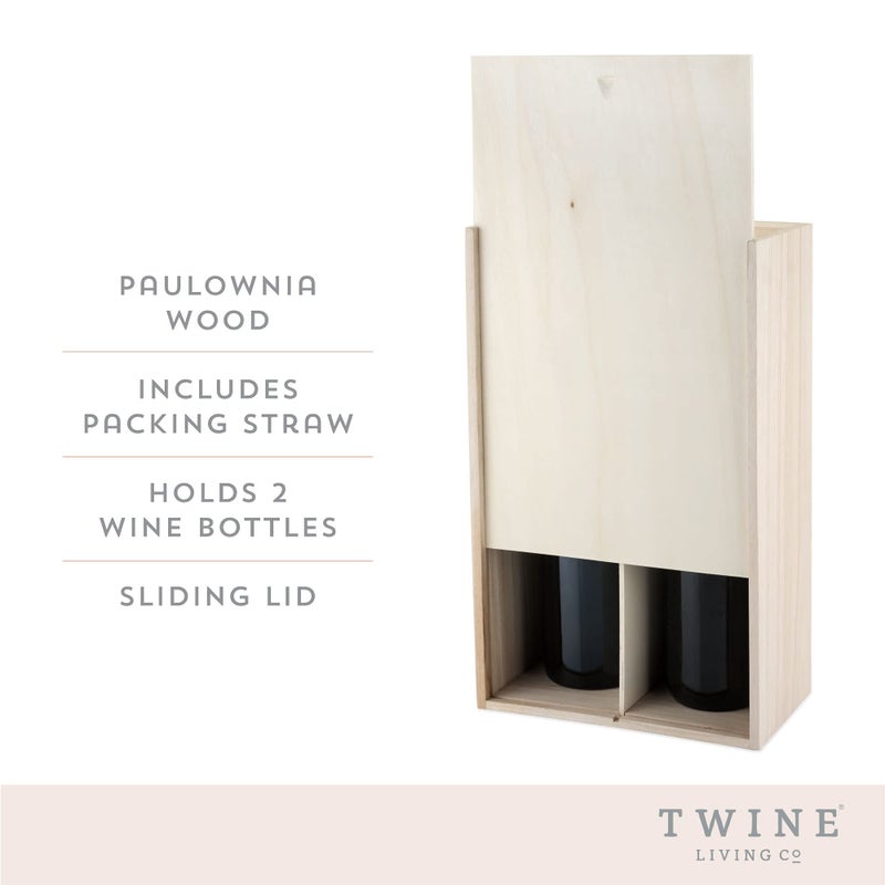 Twine Single Wooden Wine Box with Sliding Lid - Wine & Champagne Wooden Bottle Gift Box, Paulownia Wood Grain Liquor Storage Box fits 2 Bottles - Image 2
